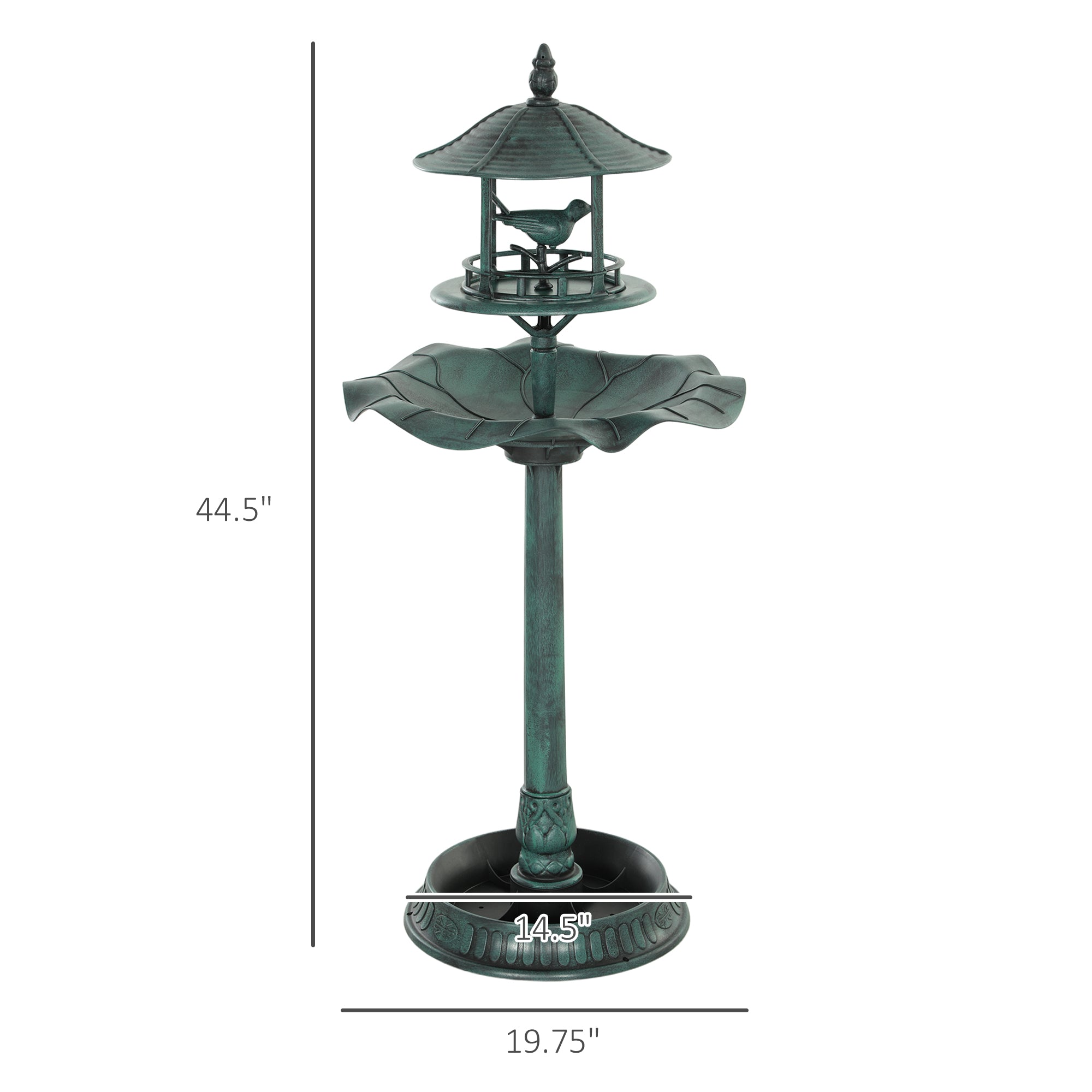 3 in 1 Garden Bird Bath Bowl Pedestal with Bird Feeder, Large Water Basin, Underneath Flower Planter, Green