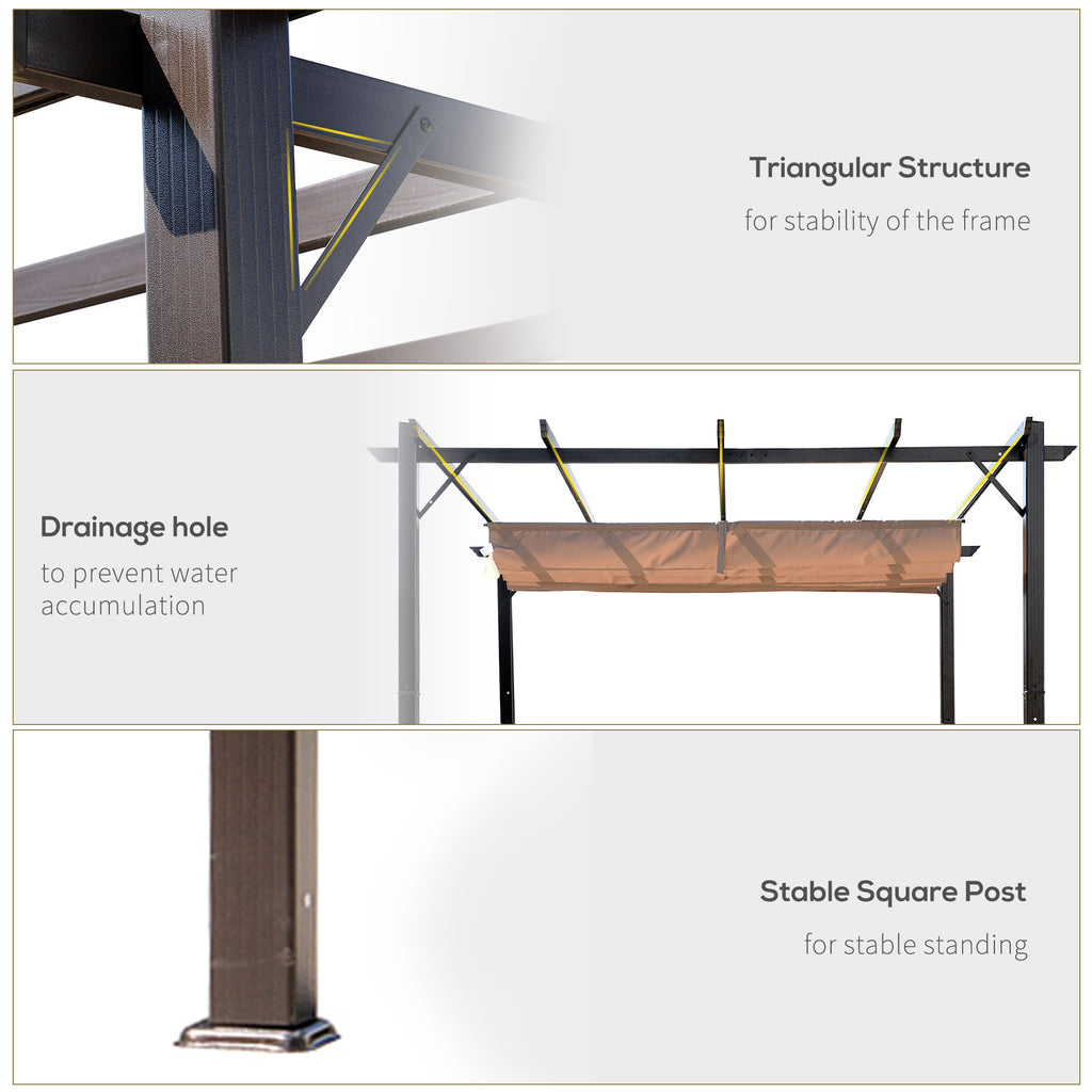 10' x 10' Outdoor Pergola Aluminum Gazebo w/ Retractable Canopy for Patio, Backyard, Party, Brown