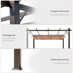 10' x 10' Outdoor Pergola Aluminum Gazebo w/ Retractable Canopy for Patio, Backyard, Party, Brown