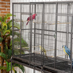 Rolling 65"L Bird Cage w/ Storage Shelf Wood Perch Food Container