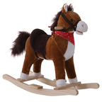 Kids Ride on Rocking Horse Plush Toy with Realistic Sounds and Red Scarf for Over 3 Years Old Birth Gift