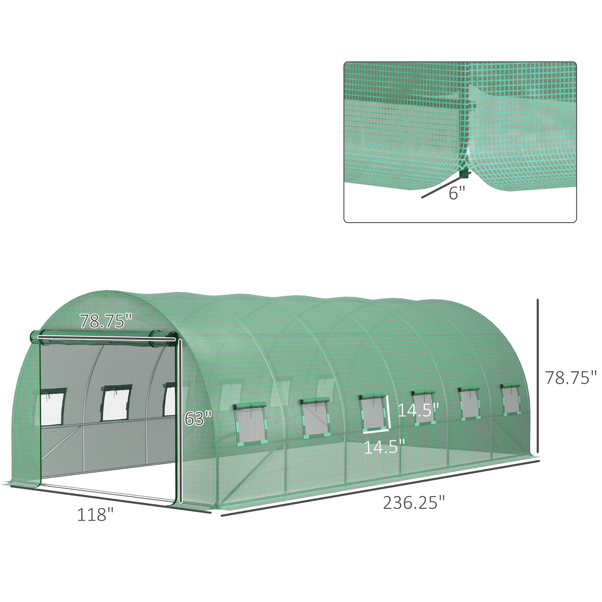 19.7' x 9.8' x 6.6' Plastic Greenhouse Cover Replacement, Heavy Duty Waterproof Tarp for Hoop House, Sheeting with 12 Windows, Door & Reinforcement Grid, Green