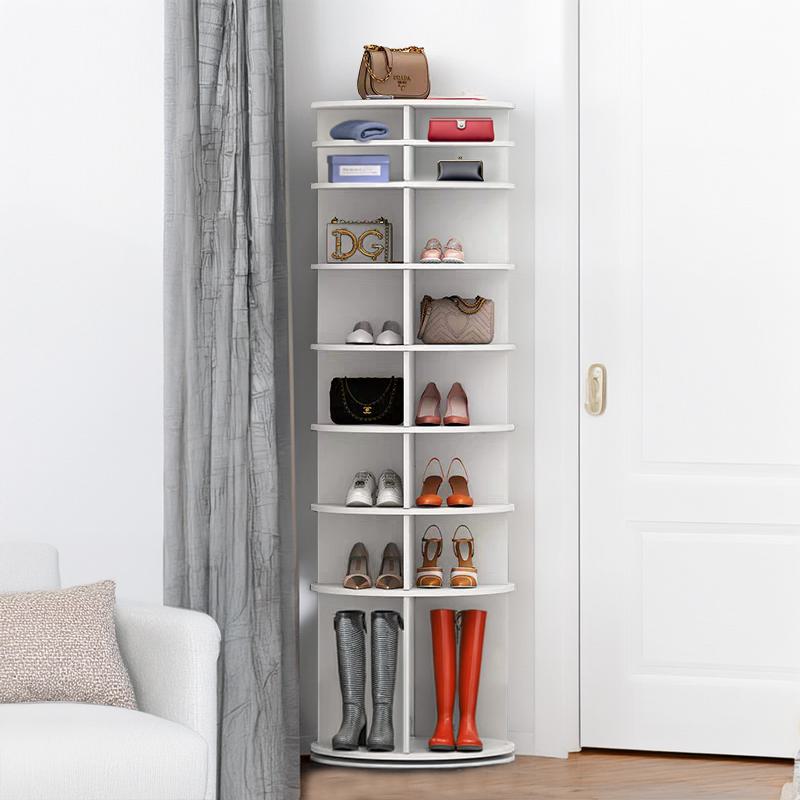 8-Tier Rotating Shoe Rack Tower, 360-Degree Spinning Shoe Display Organizer, Holds Up to 28 Pairs, 23.5" L x 23.5" W x 72" H, White