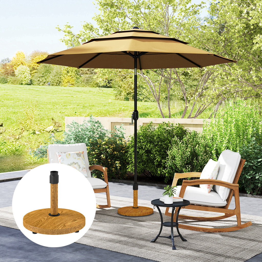 Patio Umbrella Base Holder, Outdoor Umbrella Base with Adjustable Pads, Heavy Duty Patio Umbrella Stand Base for Garden, Poolside, Nature Wood