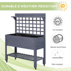 41" Raised Garden Bed Mobile Elevated Wooden Planter Box Stand with Wheels, Trellis and Storage Shelf, Gray
