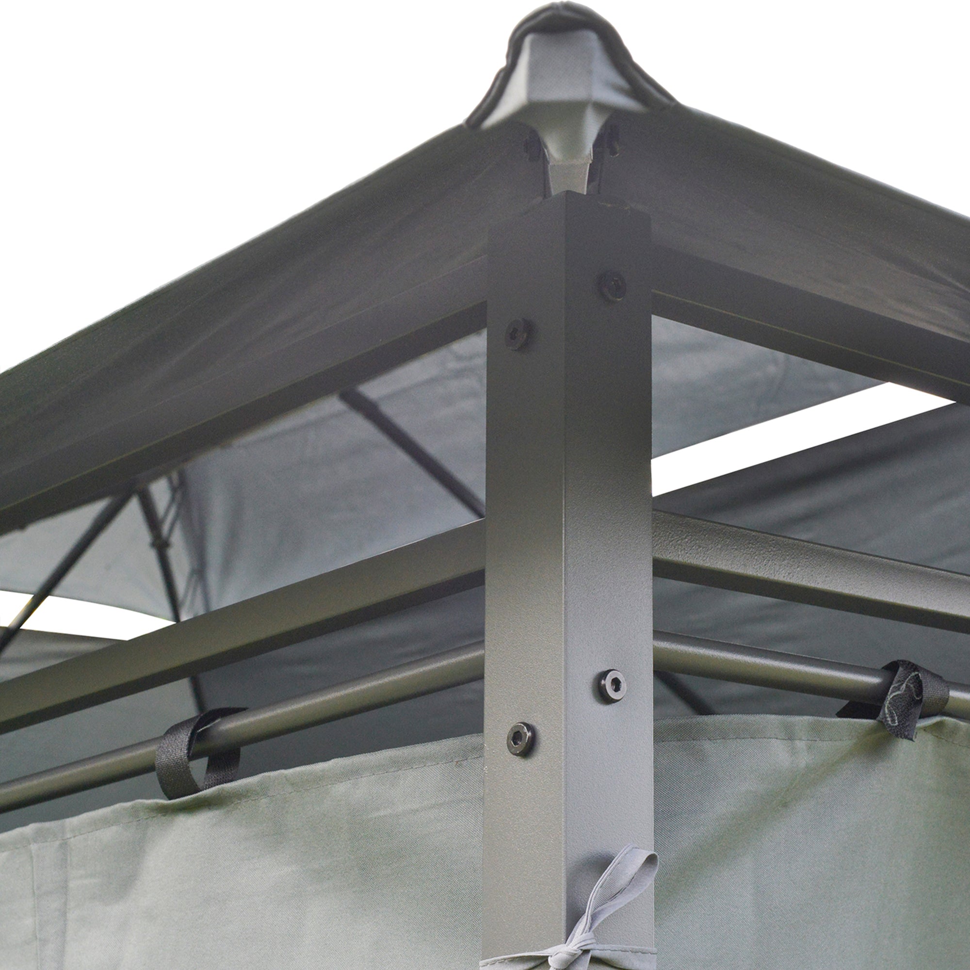 10' x 13' Outdoor Soft Top Gazebo Pergola with Curtains, 2-Tier Steel Frame Gazebo for Patio, Sage Gray