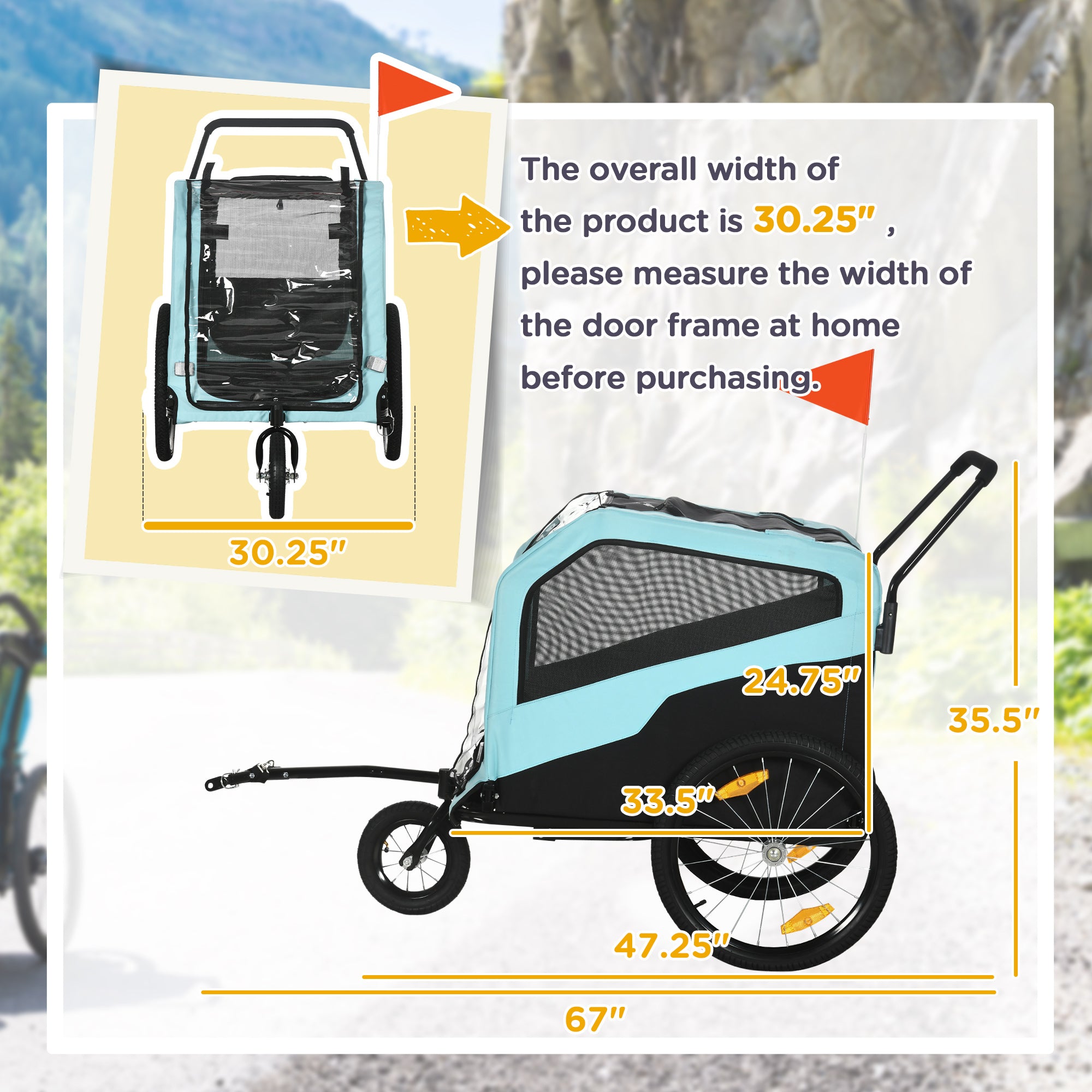 2-in-1 Dog Bike Trailer Pet Stroller Carrier for Large Dogs with Hitch, Quick-release Wheels, Foot Support, Pet Bicycle Cart Wagon Cargo for Travel, Blue