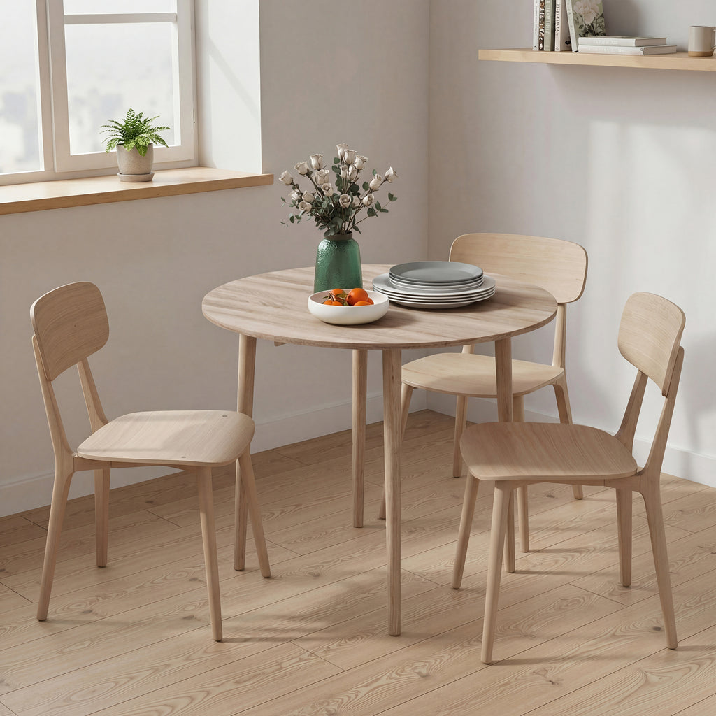 Folding Dining Table, Round Drop Leaf Kitchen Table for Small Spaces with Wood Legs, Oak Color