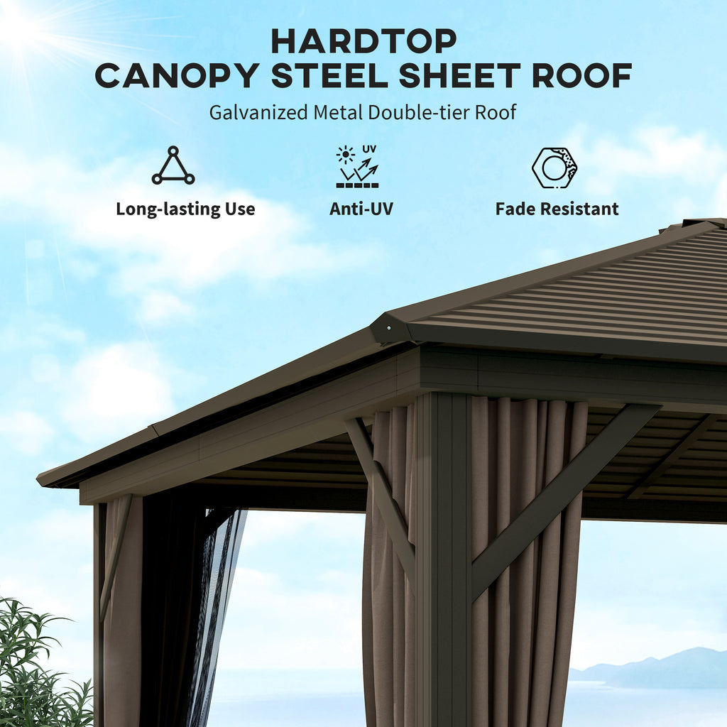 10' x 12' Hardtop Gazebo with Curtains and Netting, Gazebo Canopy with Aluminum Frame and Hooks, Coffee