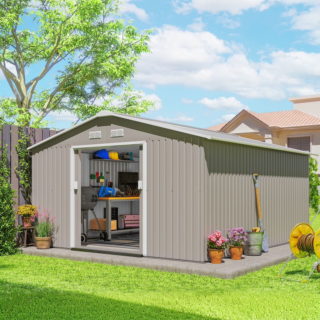 Garden Metal Shed, Storage Shed Utility Storage with Double Locking Doors for Bike, Yard Tools, Light Gray