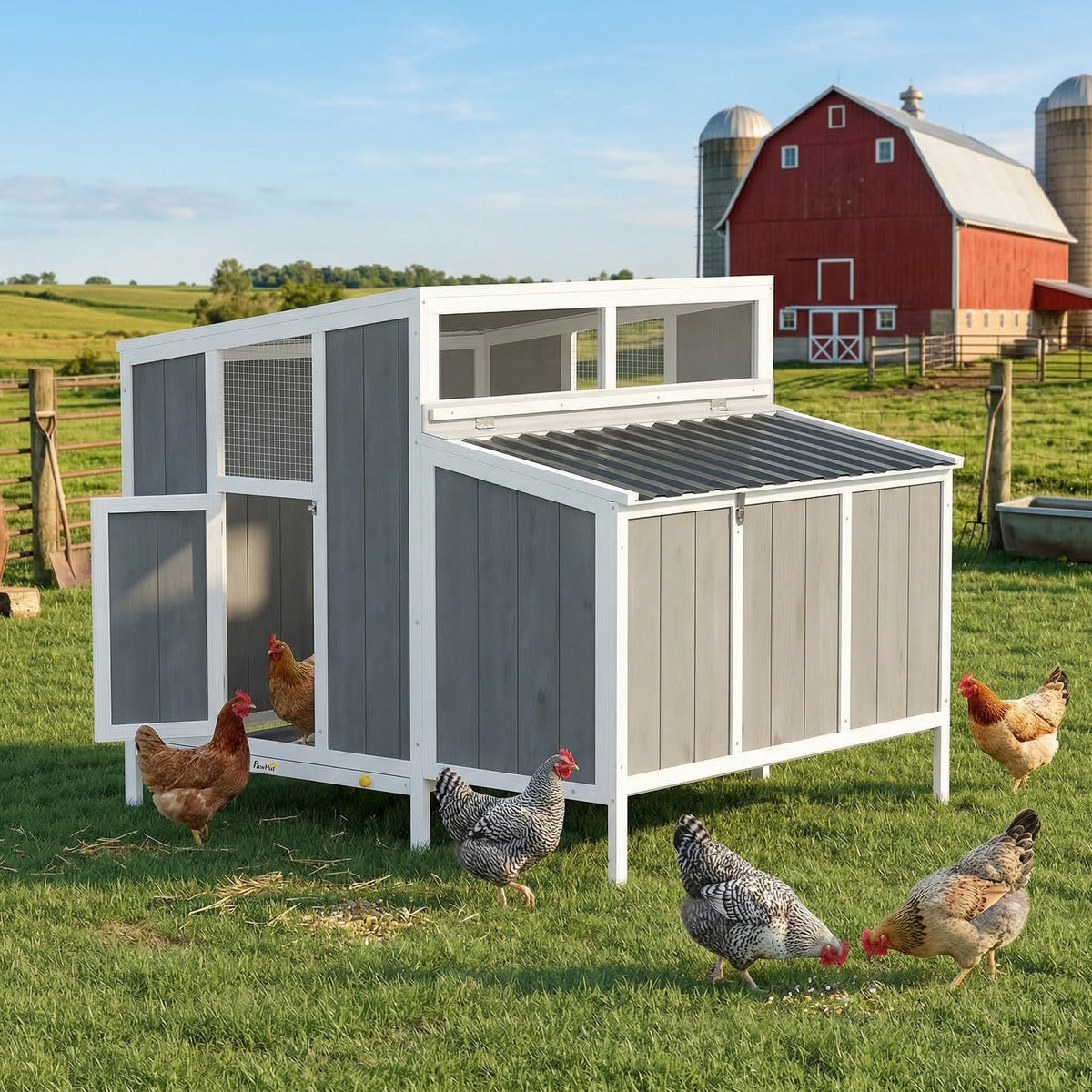 Chicken Coop, Wooden Chicken House for 4-6 Hens, Outdoor Hen House with Nesting Box, Pull-Out Tray and Weatherproof Roof