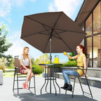 4 Piece Outdoor Bar Set with Umbrella, Patio Dining Set with 2 Folding Chairs, Wave Textured Tempered Glass Table for Backyard, Garden, Deck, Poolside, Brown