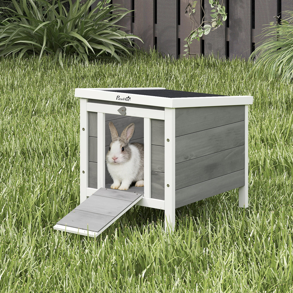 Small Wooden Rabbit Hutch Bunny Cage Guinea Pig Cage Duck House Dog House with Openable & Waterproof Roof, for Rabbits, Chickens, Ducks, Gray