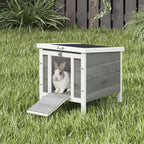 Small Wooden Rabbit Hutch Bunny Cage Guinea Pig Cage Duck House Dog House with Openable & Waterproof Roof, for Rabbits, Chickens, Ducks, Gray