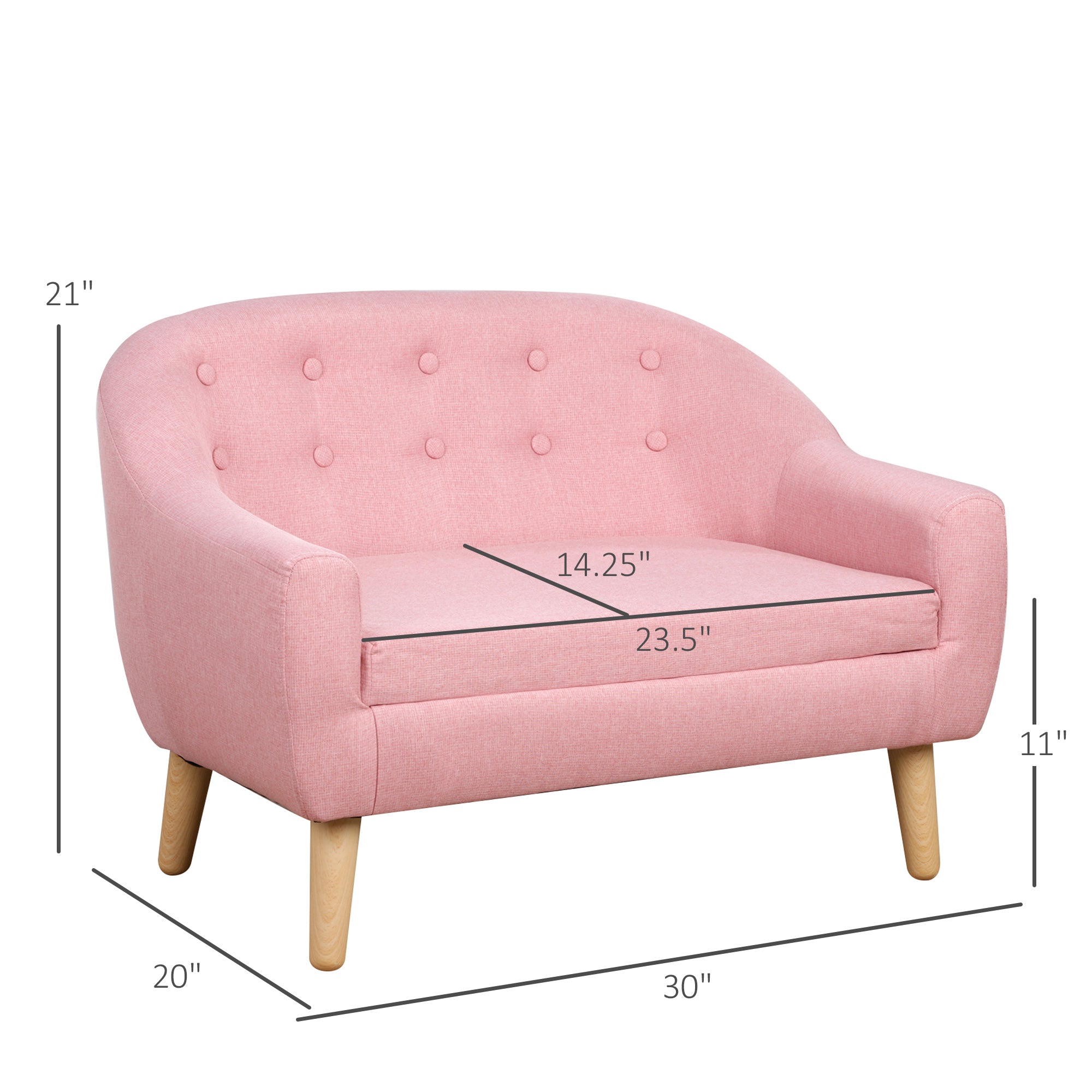 2-Seat Kids Sofa, Toddler Sofa Couch, Linen-Like Fabric & Wood Frame Sofa Chair for Ages 3-7, 11" High Seat, Pink