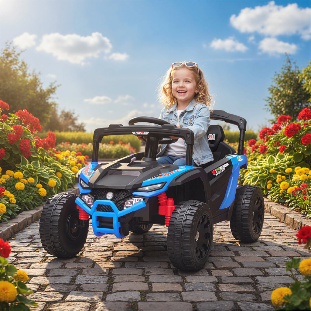 12V Kids Ride On Truck, Battery Powered Electric UTV Vehicle with Rear Suspension, Remote Control for 3-5 Years, Blue
