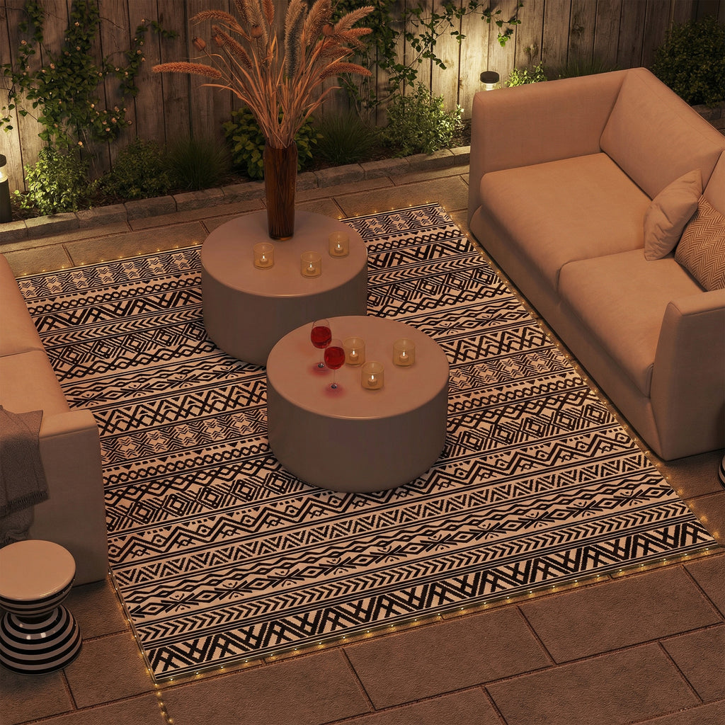 Outdoor Rug Carpet with USB Lights Reversible Patio Rug with Carry Bag for Camping 10' x 8'