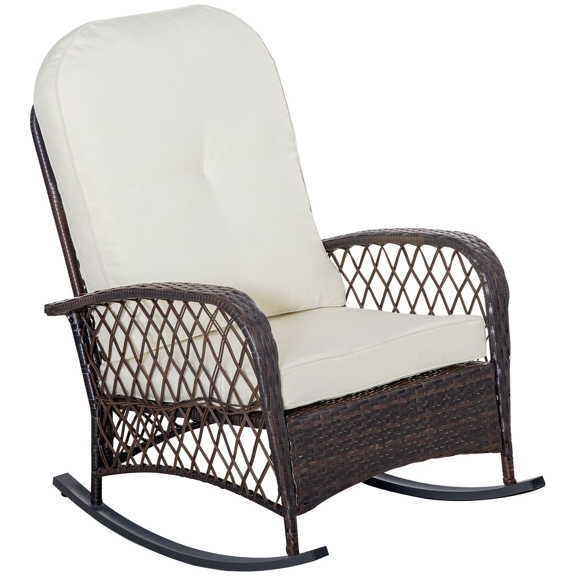 Outdoor PE Rattan Wicker Recliner Rocker Chair w/ Soft Cushion for Garden