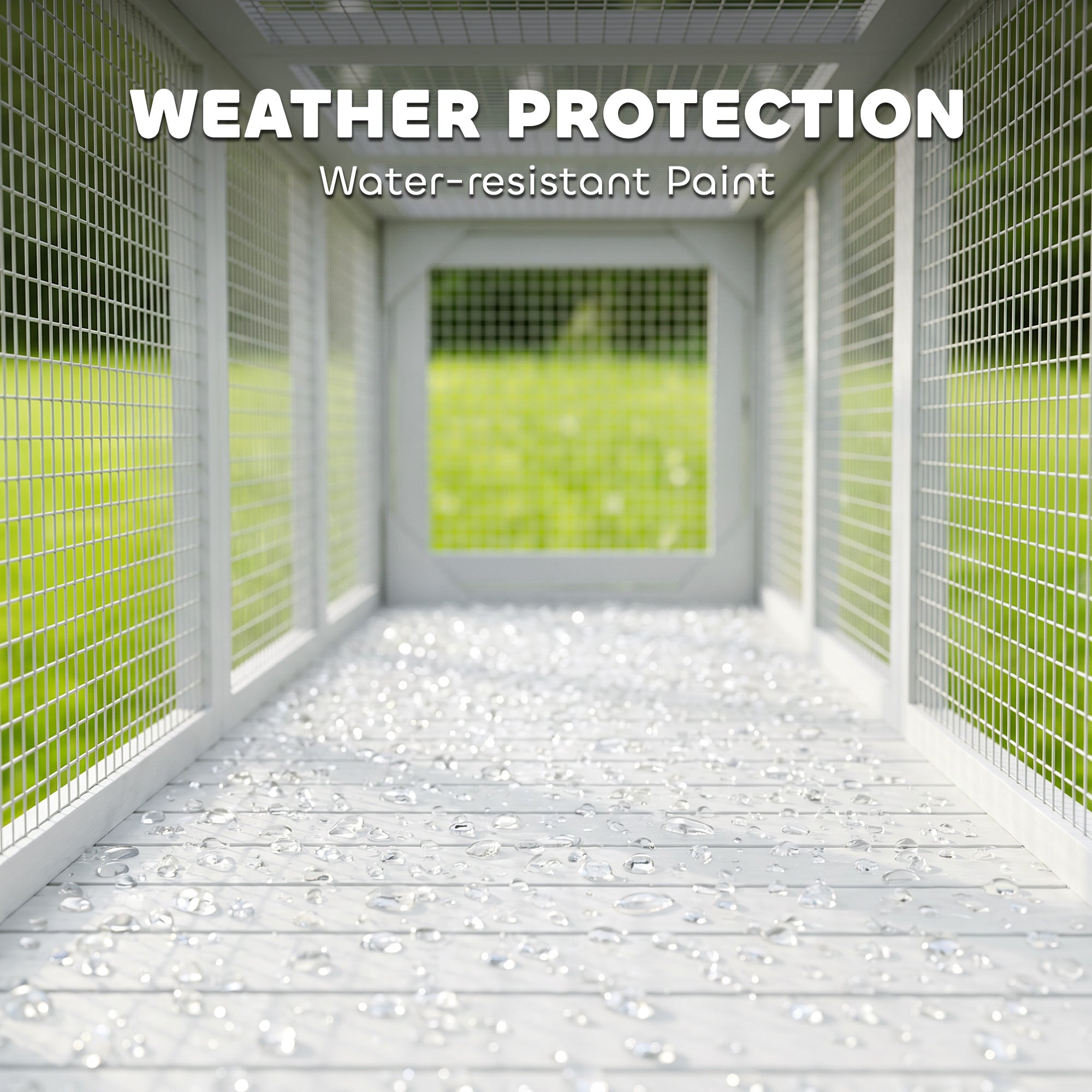 Wooden Cat Run with Weather Protection, Connecting Inside and Outside, 79"L x 15"W x 15"H, White