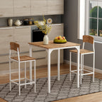 3 Piece Industrial Counter Height Dining Table Set, Bar Table & Chairs with Steel Legs & Footrests, White