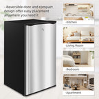 3.2 Cu.Ft Mini Fridge with Freezer, Compact Refrigerator with Adjustable Thermostat, Shelf and Single Reversible Door for Bedroom, Dorm, Home Office, Energy Efficient, Silver