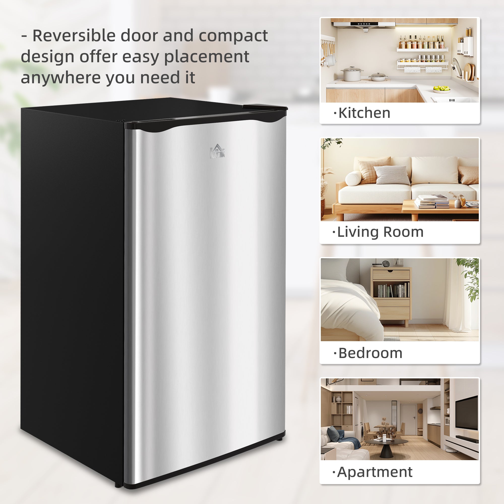 3.2 Cu.Ft Mini Fridge with Freezer, Compact Refrigerator with Adjustable Thermostat, Shelf and Single Reversible Door for Bedroom, Dorm, Home Office, Energy Efficient, Silver