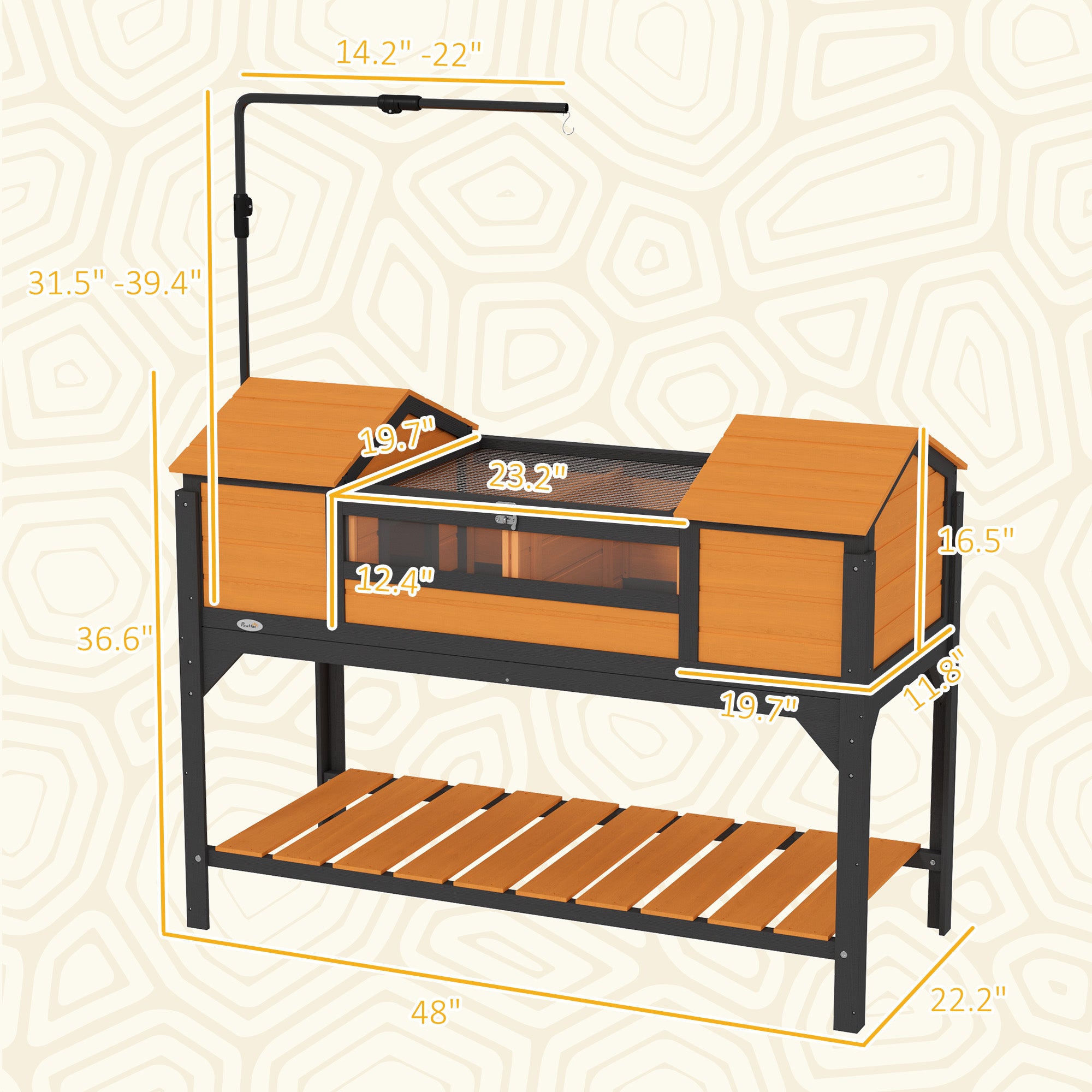 Tortoise Enclosure Tortoise House with Adjustable Lamp Holder Storage Shelf, Dual Main Houses, Openable Lid, Yellow