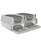 2 Pack Stainless Steel Litter Box with Metal Scoop & Scoop Holder, High Sided, Anti-Urine Leakage, Non-Sticky