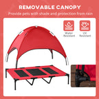 48" x 36" Elevated Portable Dog Cot Cooling Pet Bed with UV Protection Canopy Shade, Red