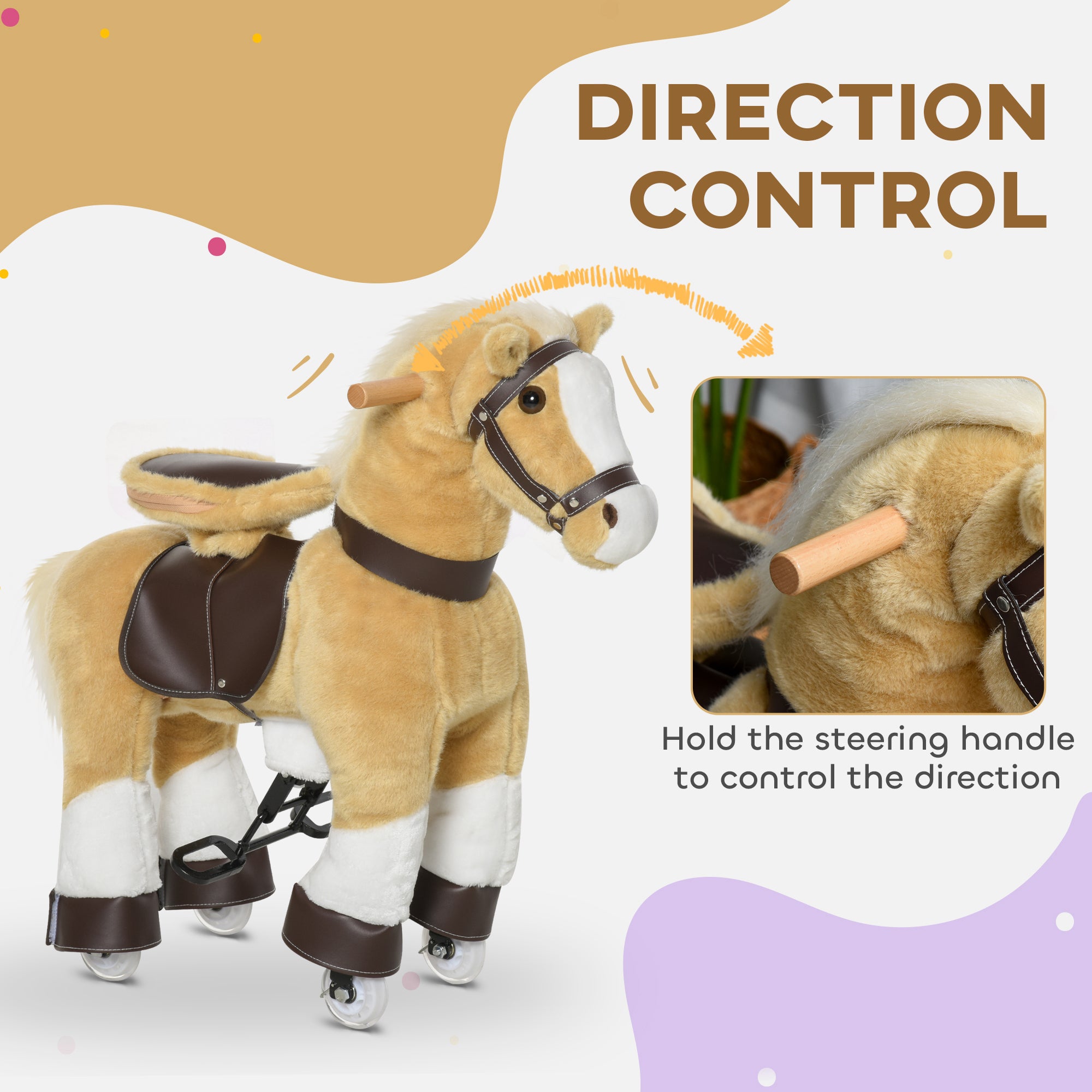 Ride on Horse, Plush Walking Horse Toy, Kids Riding Chair with Wheels for Kids 3-9 Years, Light Brown