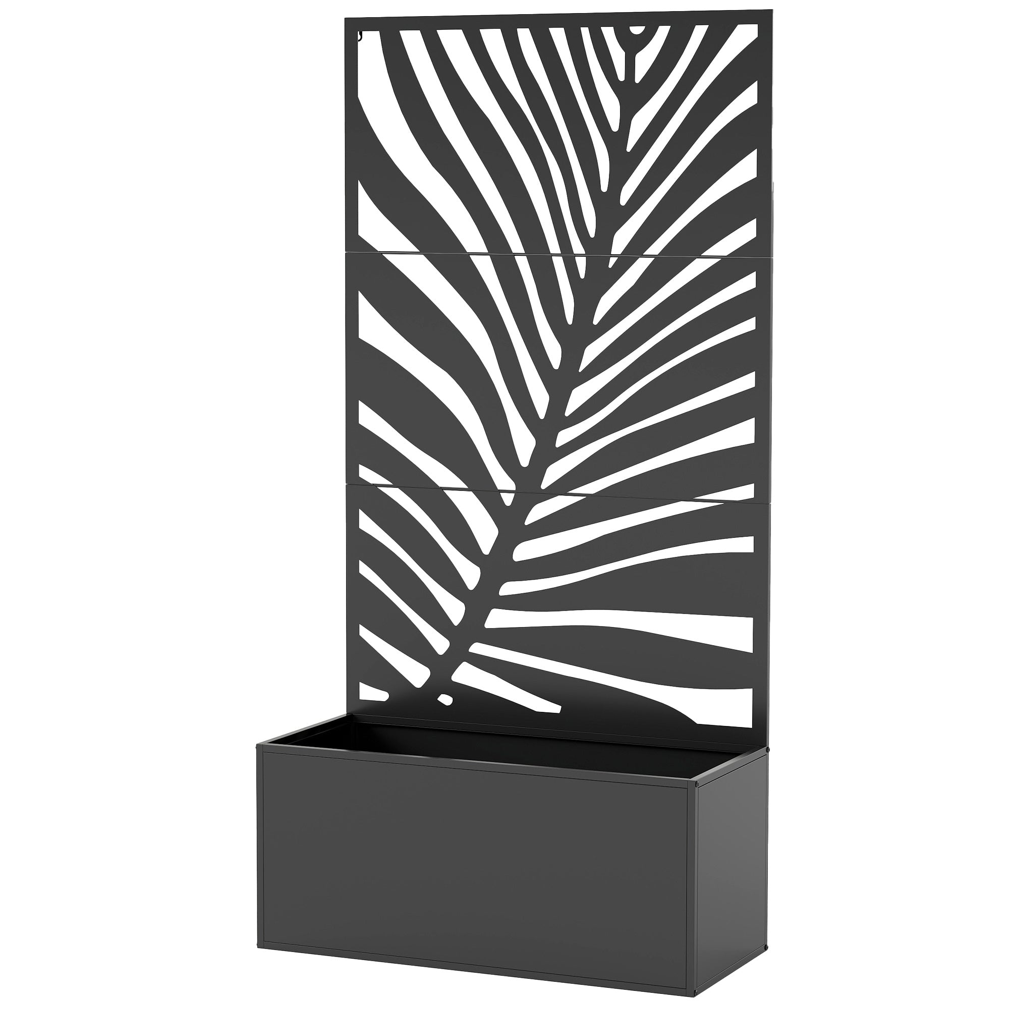 Metal Planter Box with Trellis, Raised Garden Bed with Trellis Large Leaf Cut-Out Privacy Screen for Climbing Plants