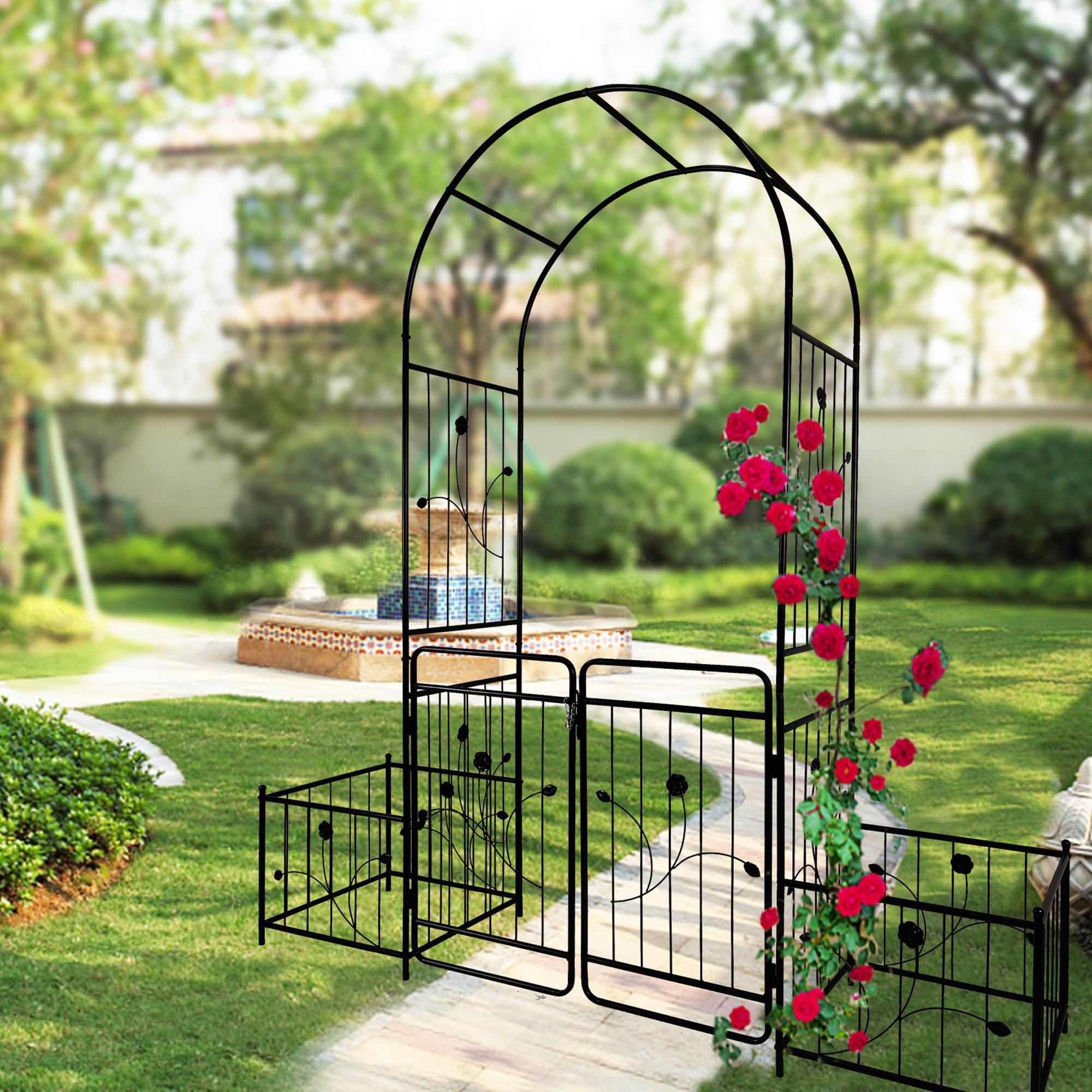 Metal Garden Arch with Anti-Rust Coating, Double Gate Design, Easy Assembled Climbing Plants Support, 79.5" L x 20" W x 86.5" H, Black