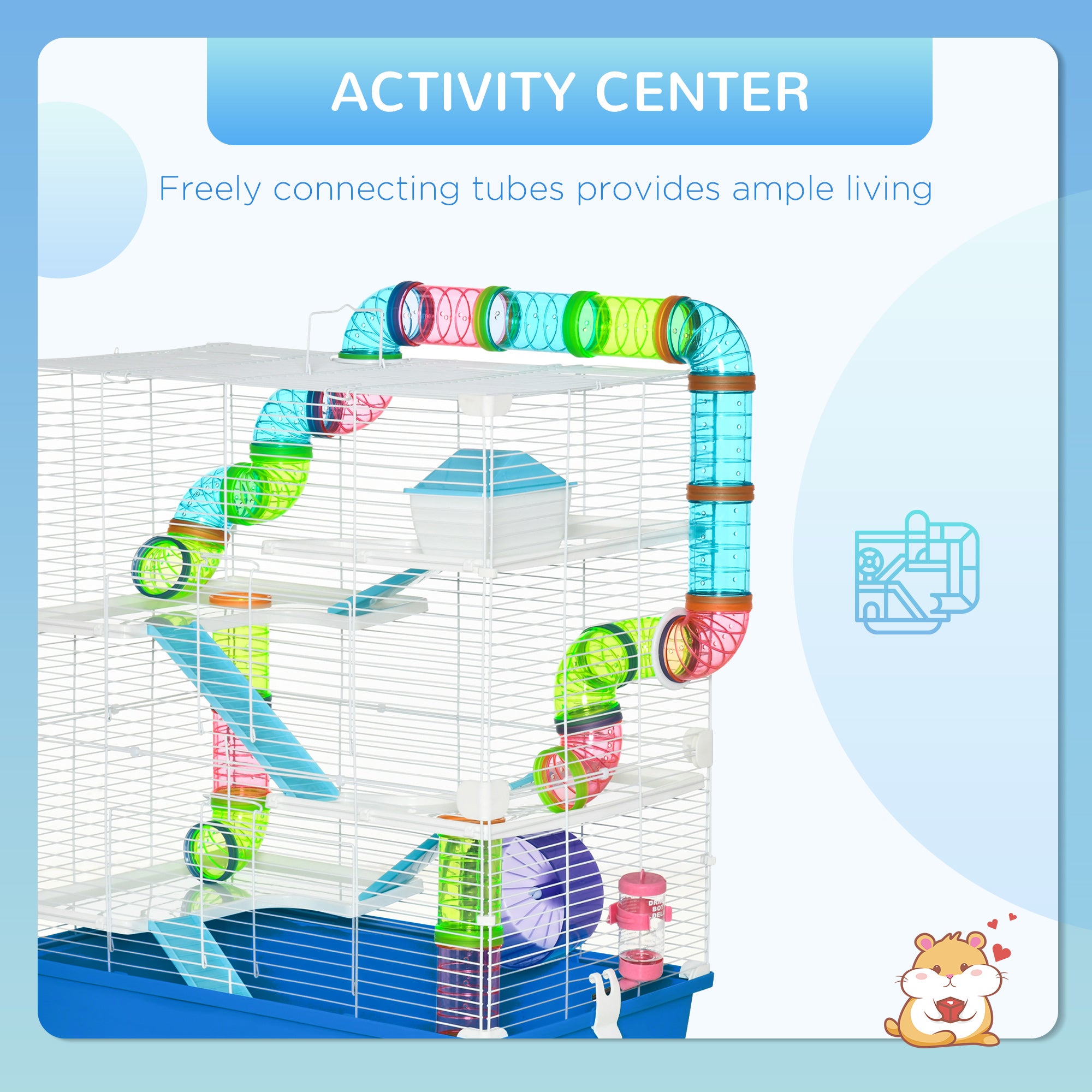 23" 5-Tier Hamster Cage with Wheel and Water Bottle, Blue
