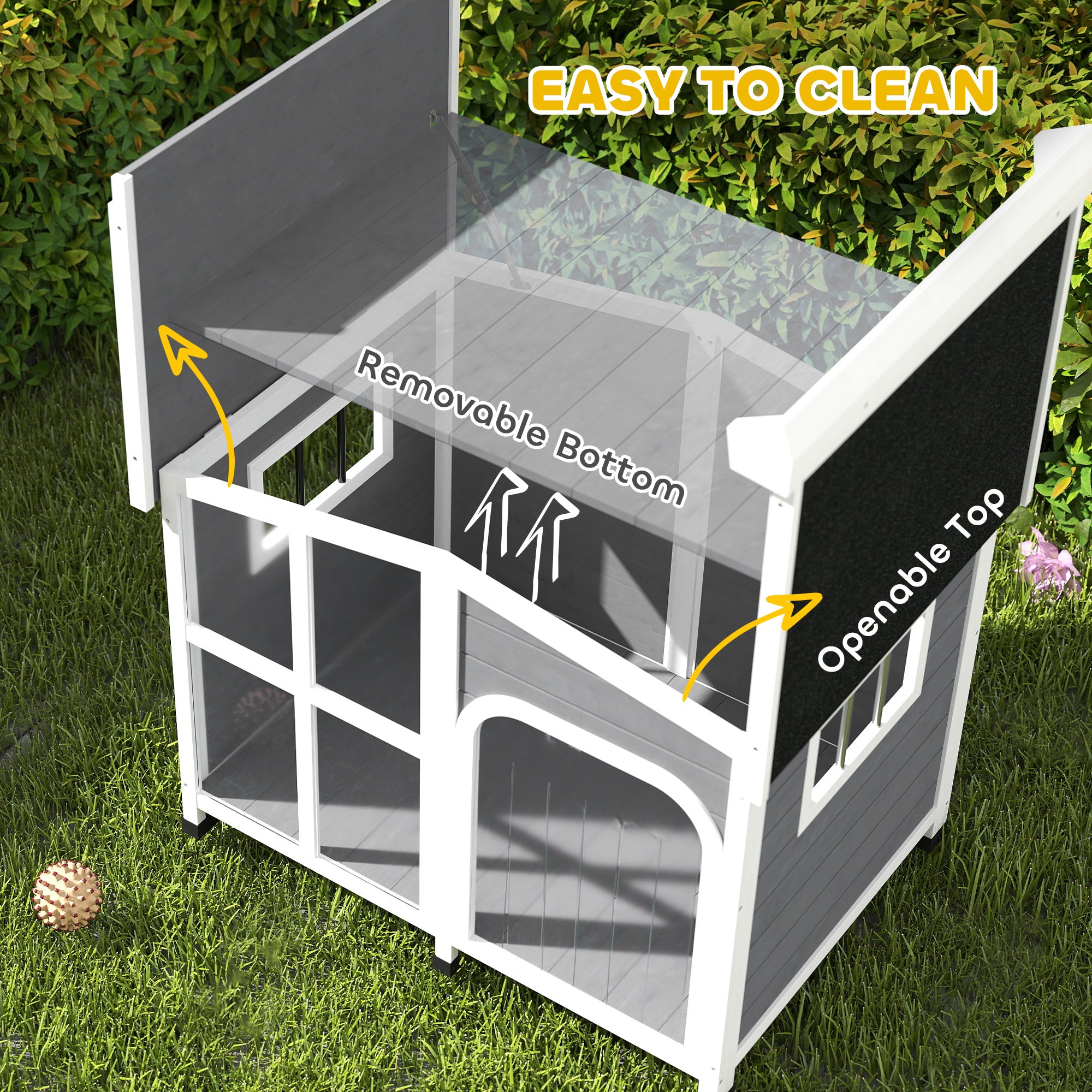 Cabin-Style Wooden Dog House for Large Dogs with Openable Roof & Giant Window,Gray