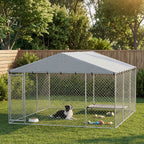 13' x 13' x 6.5' Dog Kennel Outdoor for Small Medium Dogs with Waterproof Roof, Silver