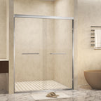 Double Sliding Shower Door with Explosion-Proof Safety Film, Durable Aluminum Panel for Bathroom, 54" L x 0.5" W x 72" H, Brushed Nickel