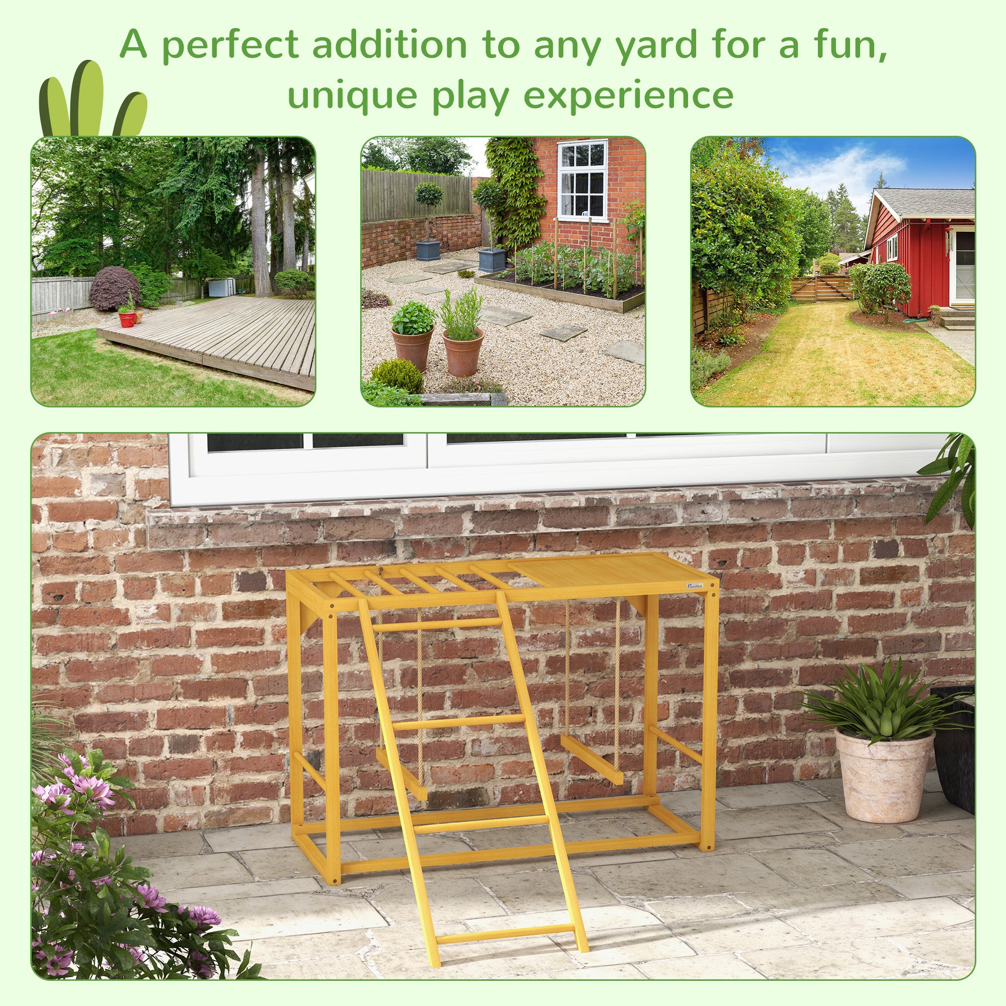 Wooden Chicken Activity Play w/ Swing Set, Chicken Coop Toy, Natural