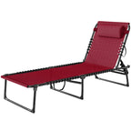 Folding Chaise Lounge Pool Chair with 4-Position Reclining Back, Pillow, Breathable Mesh & Bungee Seat, Wine Red