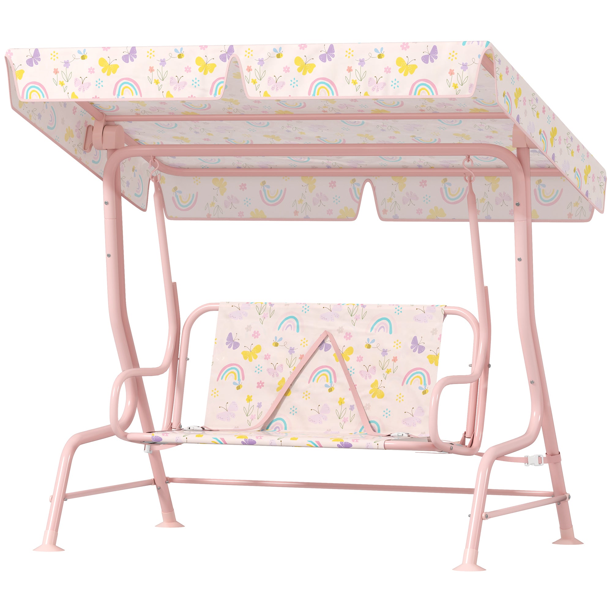 Kids Patio Swing Chair with Adjustable Canopy, Safety Belt for Patio, Garden, Poolside, Balcony, Pink