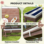 Outdoor Wooden Kids Picnic Table & Bench Set with Cushions and Umbrella, for Patio, Garden, Navy Blue