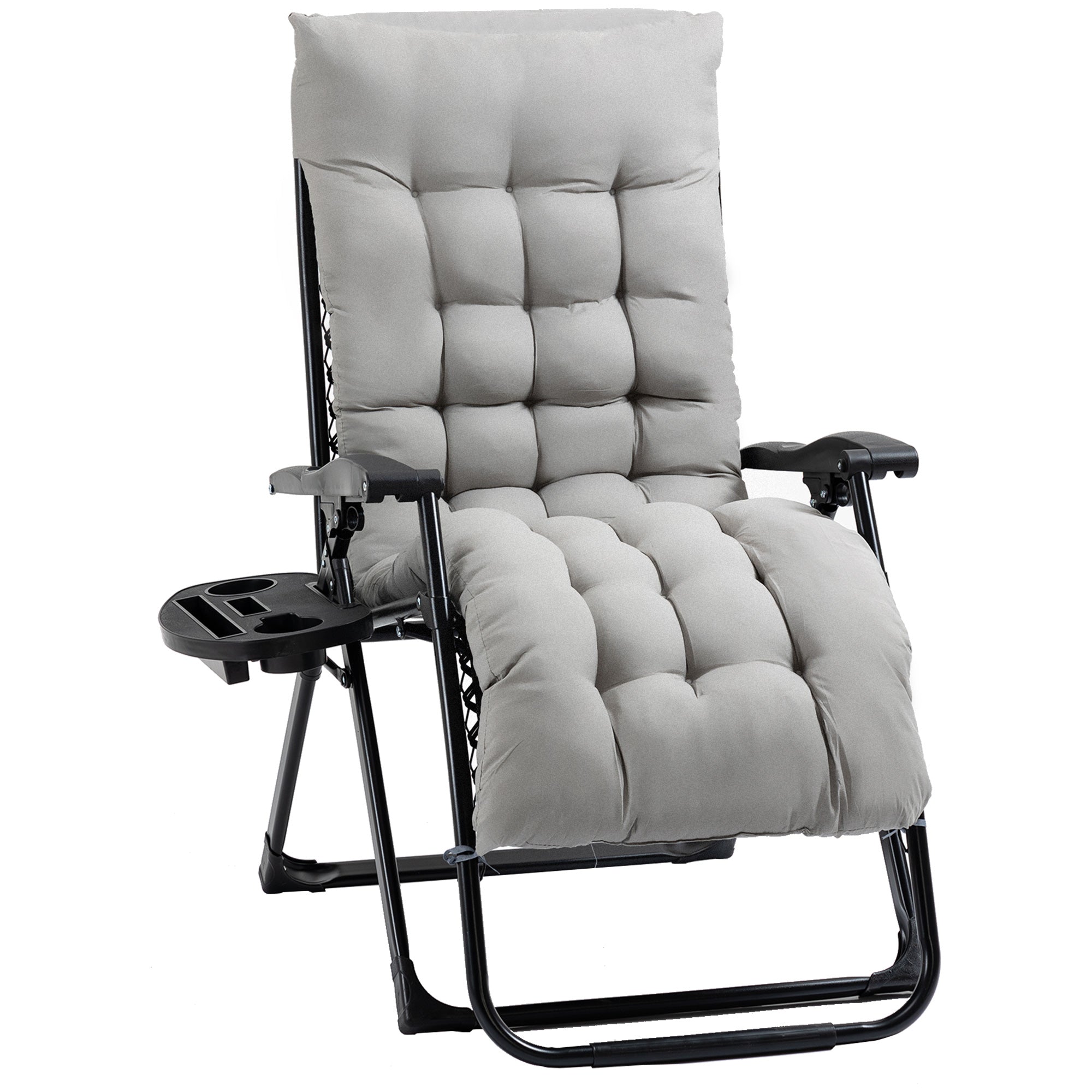 Padded Zero Gravity Chair, Folding Recliner Chair with Cup Holder Cushion, Gray
