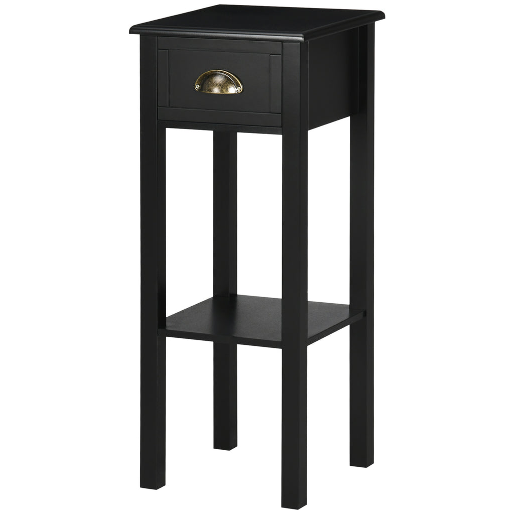 2-Tier Side Table with Drawer Shelf, End Table for Living Room Hallway, Black