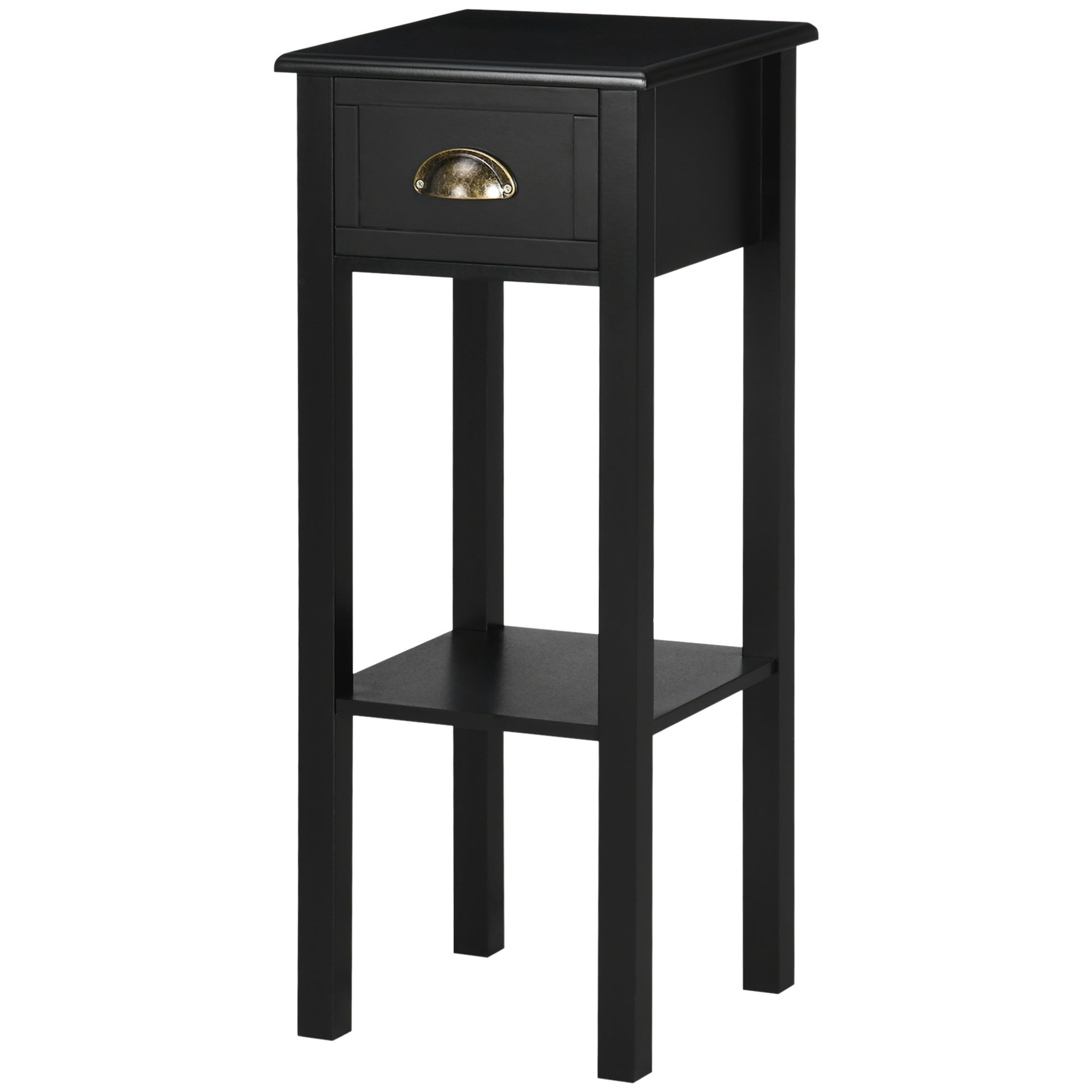 2-Tier Side Table with Drawer Shelf, End Table for Living Room Hallway, Black
