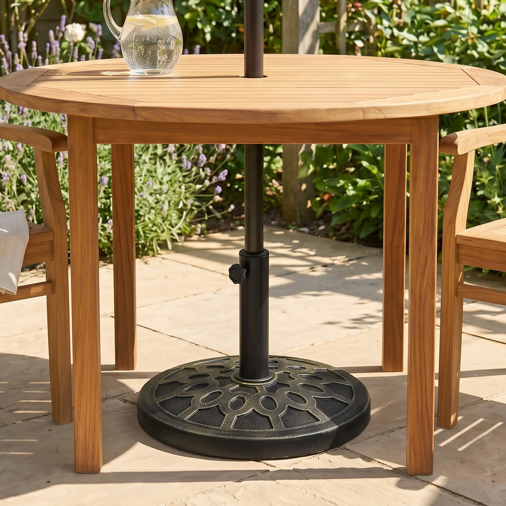 18" 26 lbs Round Resin Umbrella Base Stand Market Parasol Holder with Beautiful Decorative Pattern & Easy Setup, for Φ1.5", Φ1.89" Pole, for Lawn, Deck, Backyard, Garden, Bronze