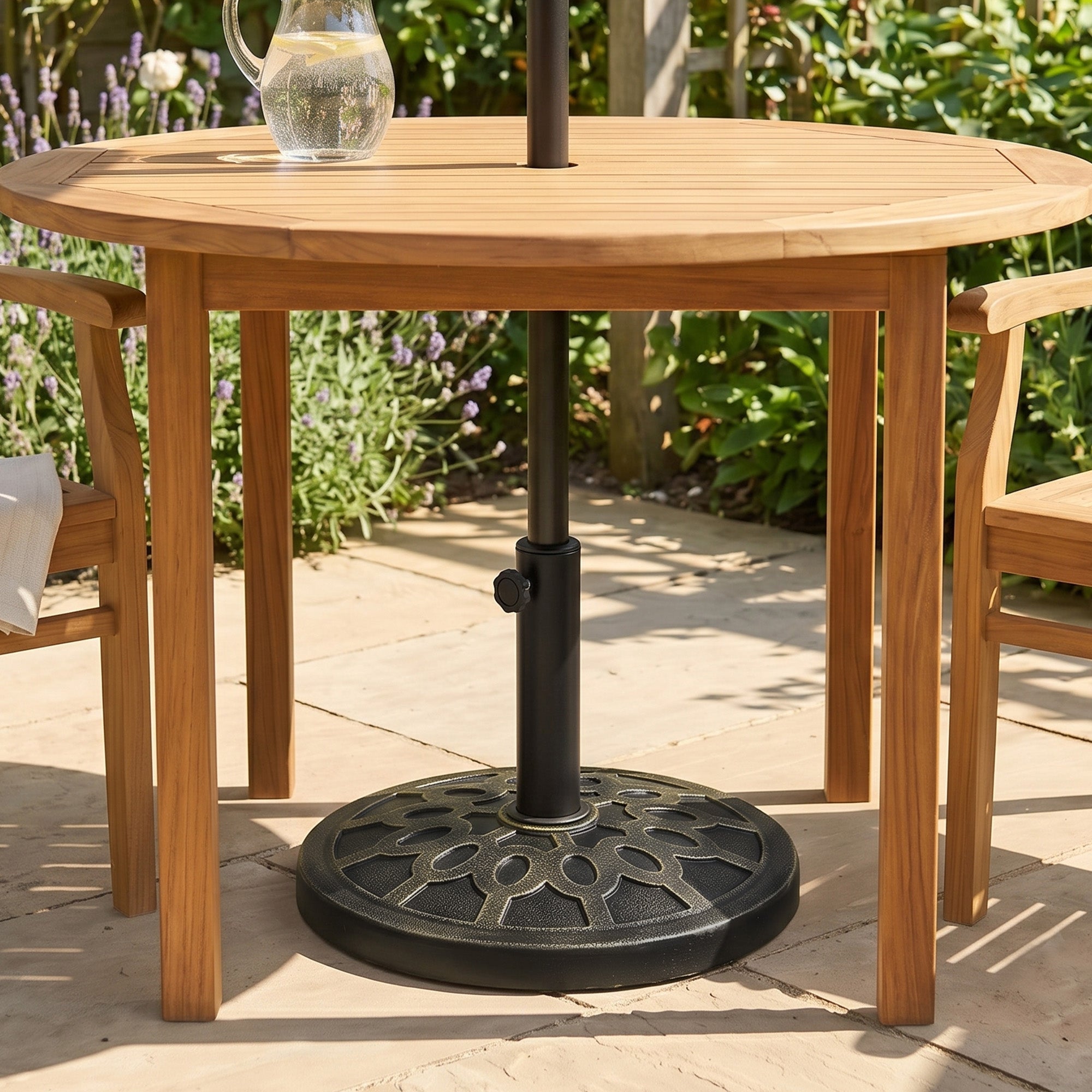 18" 26 lbs Round Resin Umbrella Base Stand Market Parasol Holder with Beautiful Decorative Pattern & Easy Setup, for Φ1.5", Φ1.89" Pole, for Lawn, Deck, Backyard, Garden, Bronze