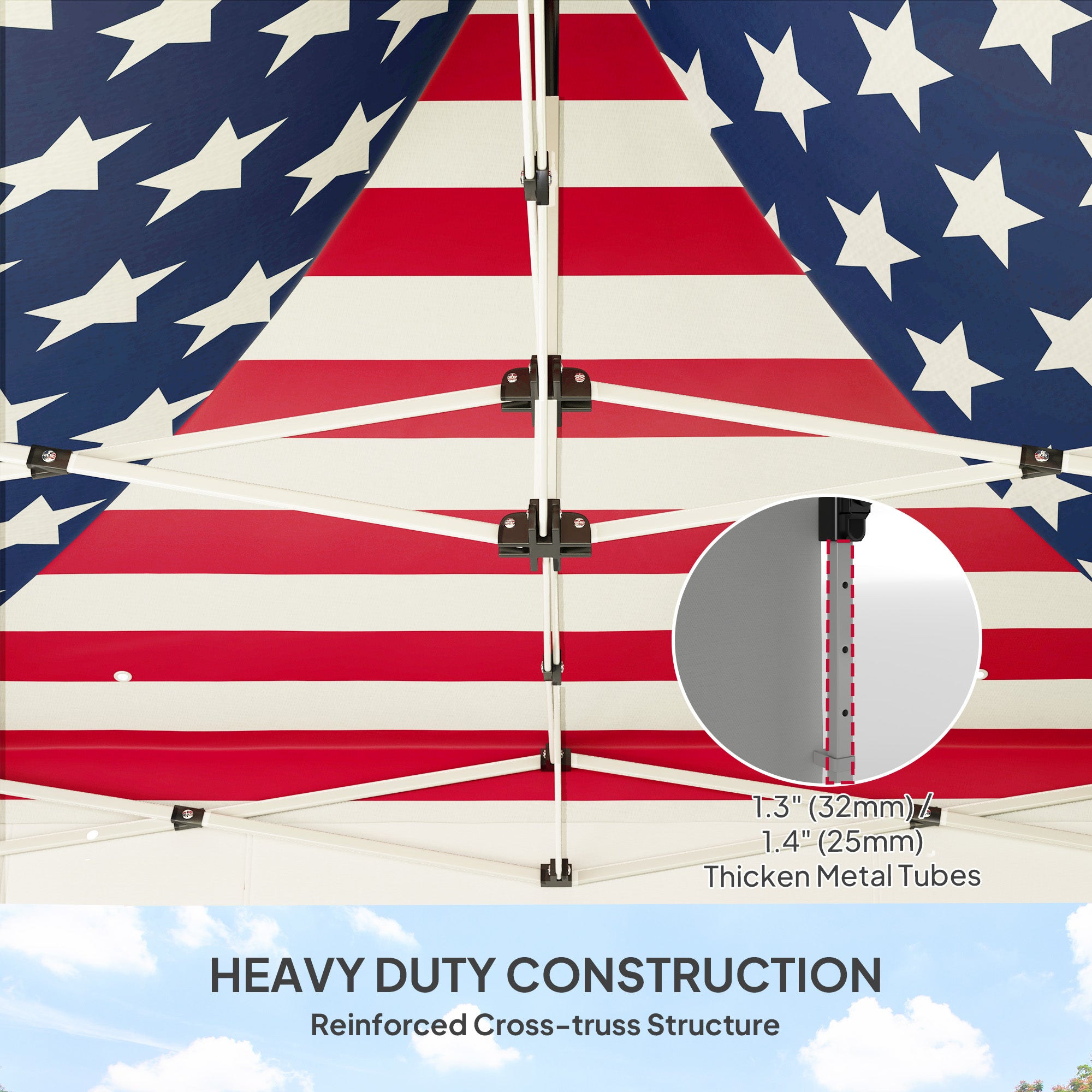 10' x 10' Heavy Duty Pop Up Canopy Tent with Sidewall, UPF50+ Instant Sun Shelter with Storage Pockets, American Flag