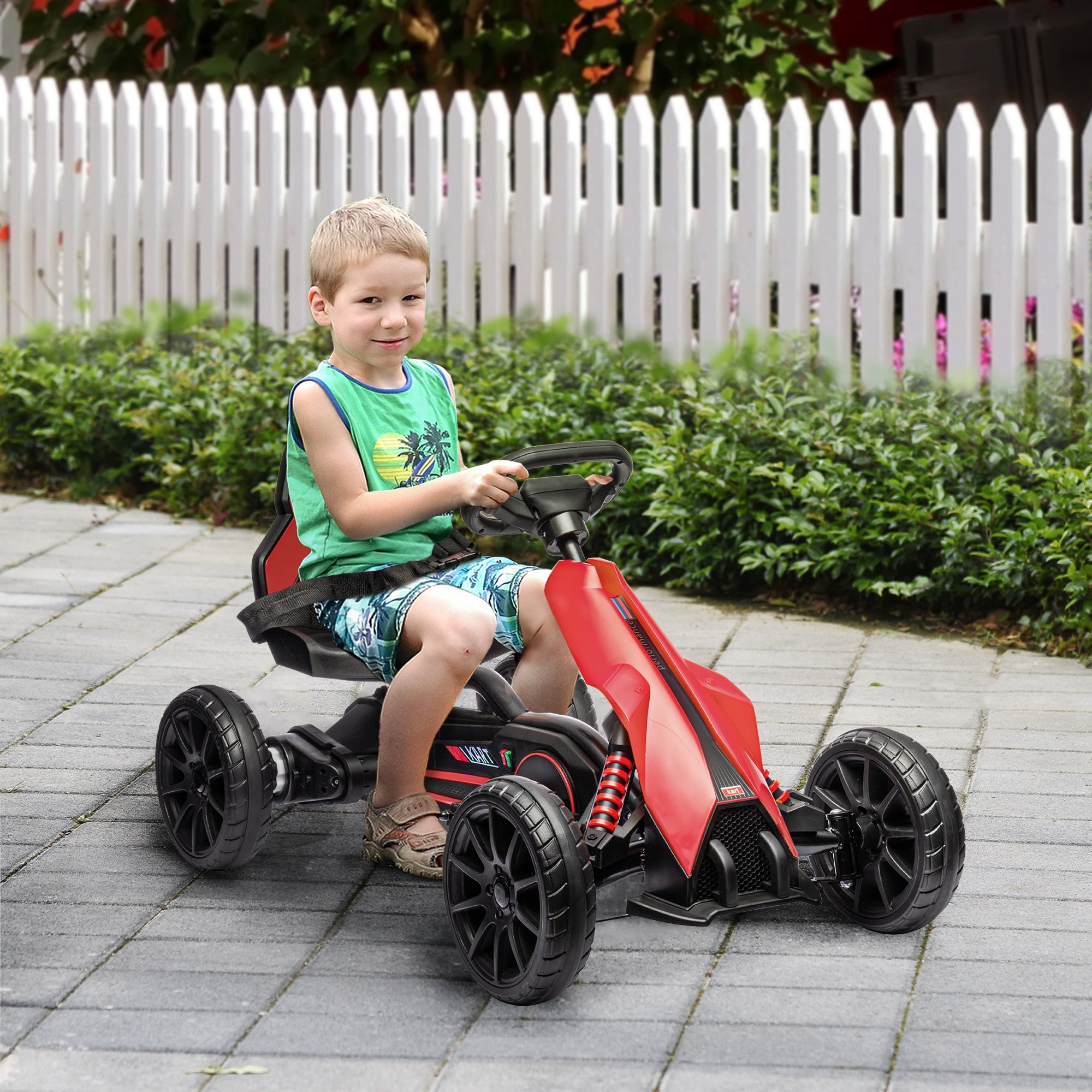 12V Electric Go Kart for Kids, Ride On Toy with EVA Tires, 2 Speeds, Adjustable Seat, Safety Belt for 3-8 Years, Red