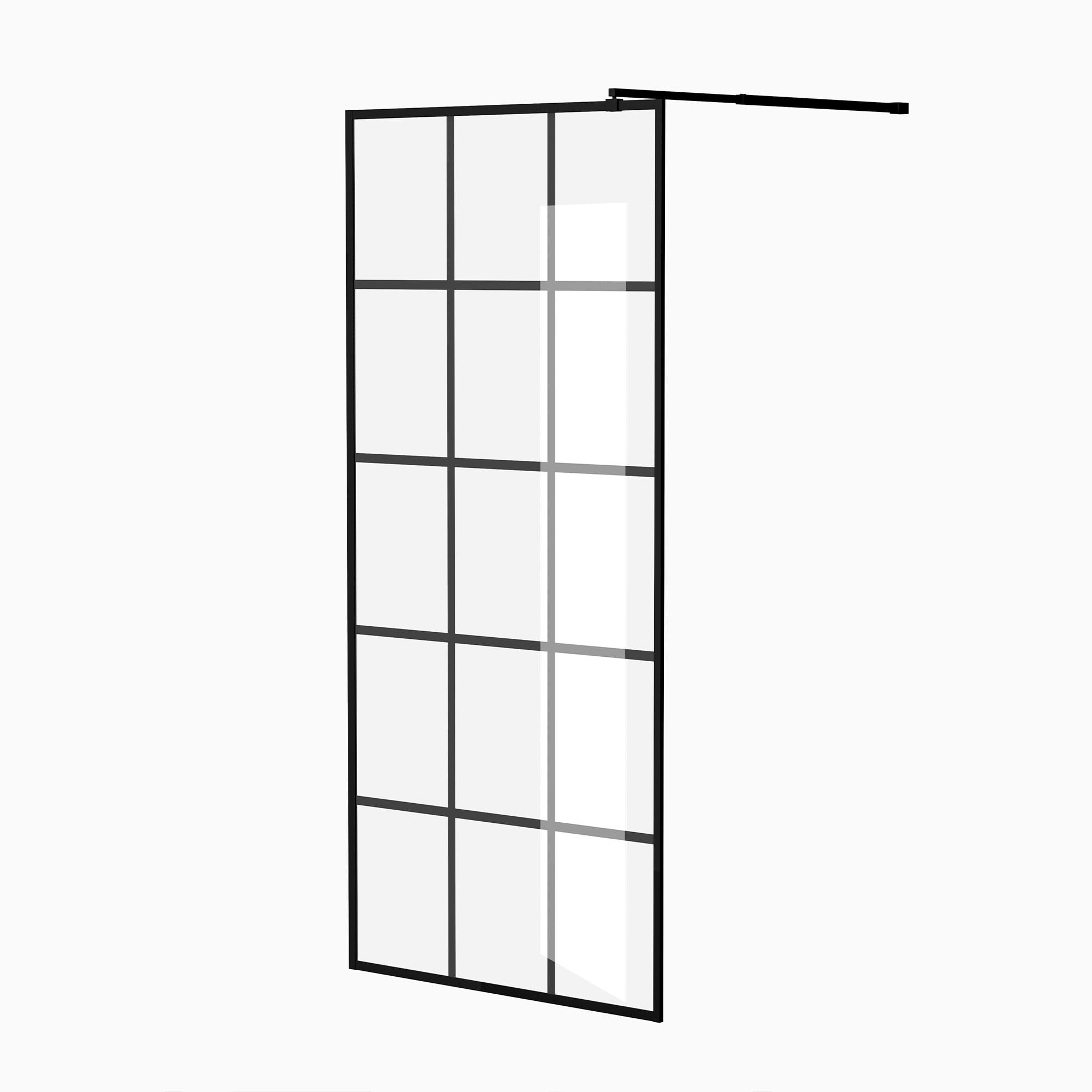 Framed Glass Shower Screen with Safety Film and Tempered Glass, Door with Stainless Steel Support Rod, 34" L x 0.5" W x 72" H, Matte Black