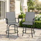 Outdoor Bar Stools Set of 2, 360° Swivel Bar Height Chairs, 26.75" x 29.5" x 48.5", Gray