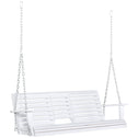 3-Seater Wooden Porch Swing, Patio Swing Bench with Folding Coffee Table, Cup Holders and Chains Included, 440lbs Weight Capacity, White